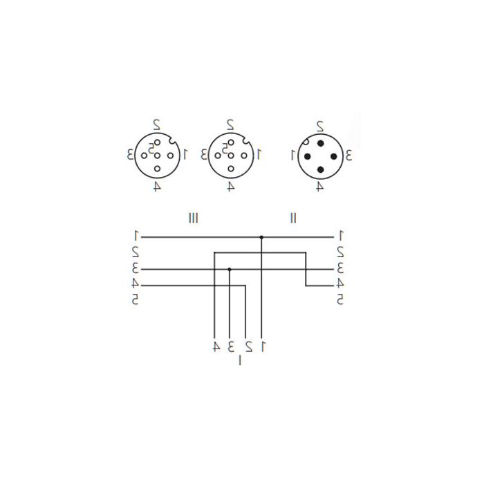 M12 4Pin Male /2M12 3Pin female 90°, IP 69K-ECOLAB, food grade, Y-shape precast PUR flexible cable, black sheath, 64E441-XXX