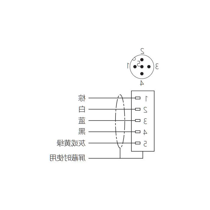 M12 5Pin, male straight, single-end precast cable, PUR material, yellow sheath, 64T071-XXX